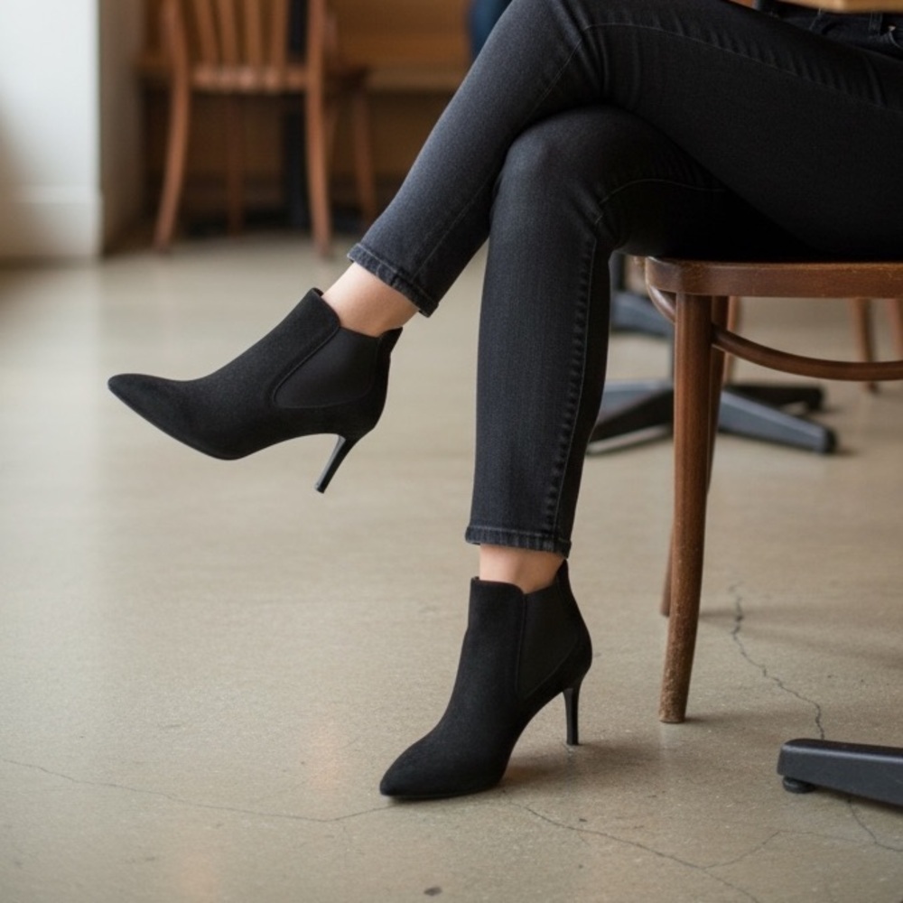 PEDRO GARCIA women’s Sleek Black High Heeled Ankle Booties Size 38.5 pointy toe